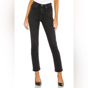 Agolde Riley High Rise Straight Crop Jeans in Panoramic Black size 22